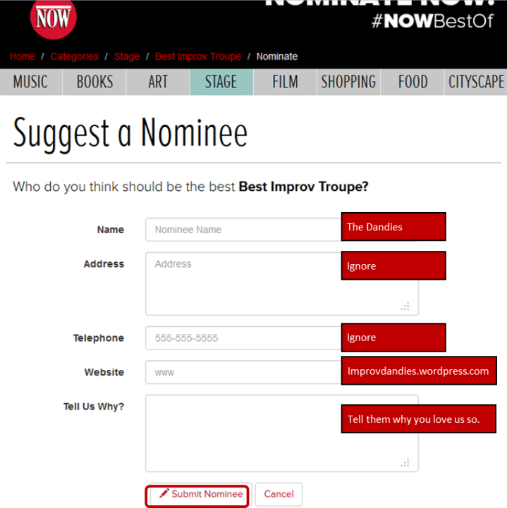 nominate us for Now Toronto's Reader's Choice Best-Of 2014